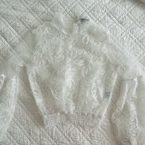 Love University White Lace Floral Mesh Long Sleeve